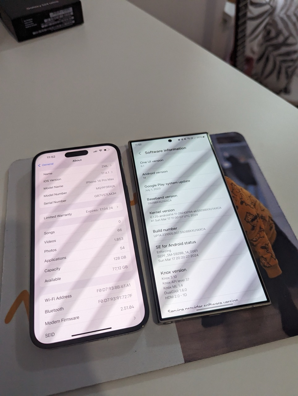Samsung Galaxy S24 Ultra vs iPhone 14 Pro Max în 2025
